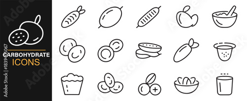 Carbohydrate-themed vector collection featuring diverse natural foods and plant-based staples