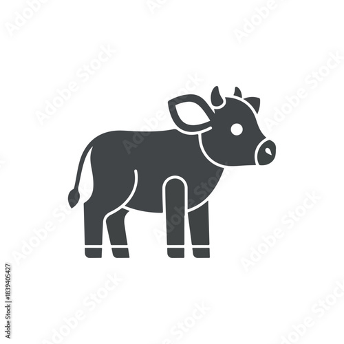 Simple black silhouette of a young calf standing.