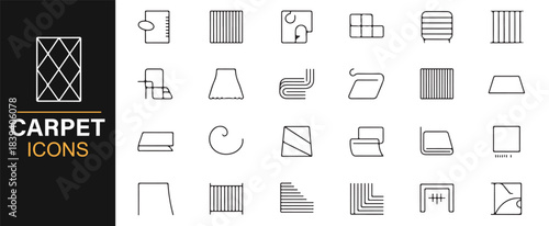 Line-style icon set for home carpets, fabric mats, floor décor, and woven textile patterns
