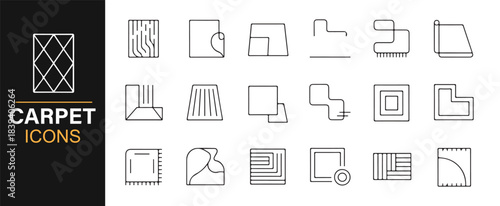 Modern outline icons of carpets, floor coverings, woven textures, and décor patterns