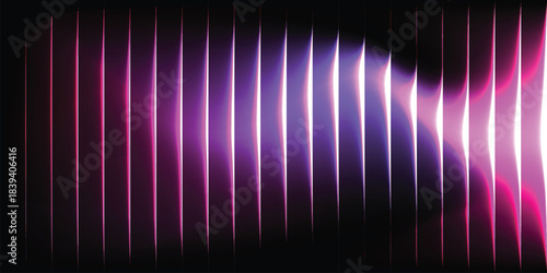 Neon ripple glass gradient background – magenta violet glow waves on dark. Futuristic hologram prism distortion texture for modern design