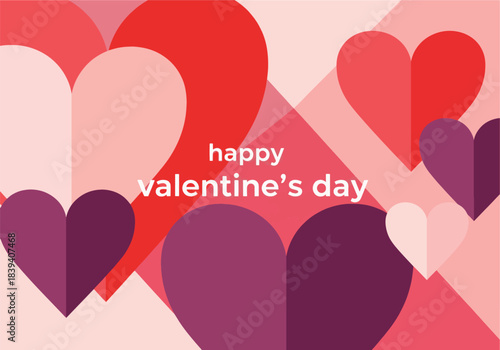 Modern geometric heart pattern background for romantic Valentine's Day celebrations, expressing love and affection with vibrant red and purple shades