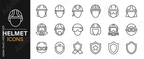 Vector illustration set of safety helmets, engineering protection gear, and industrial shields