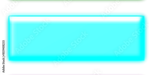 A glowing cyan rectangular graphic element with a glossy, three-dimensional appearance and smooth finish.
