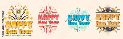 Golden Retro Fireworks Happy New Year