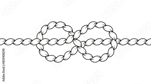 Double sea knot made of rope cable. Vector illustration of a double rope knot used in macrame, symbolizing strength, connection, binding, and close relationships.