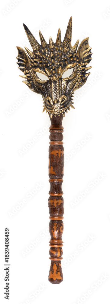 Obraz premium Staff with a dragon head isolated on white background