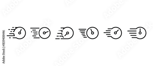 Timers icon set and Stopwatch vector icon with motion lines indicating speed and agility, fast time icon, countdown timer vector illustration isolated on transparent background. Editable strokes.