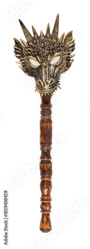 Staff with a dragon head isolated on white background