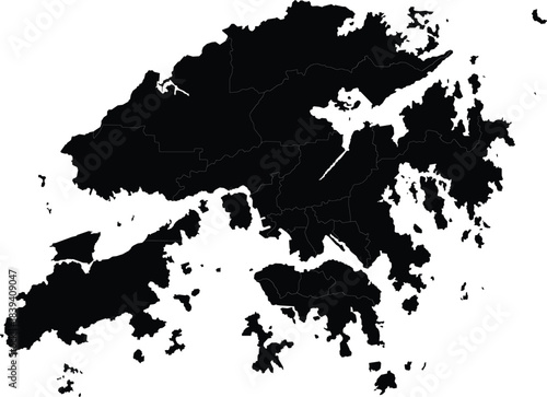 Black silhouette map of Hong Kong with administrative divisions vector illustration for geography and travel concepts
