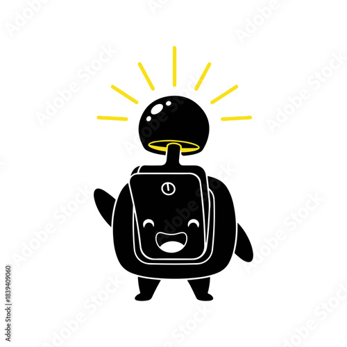 Adorable switch cartoon character turning on light silhouette, vector art