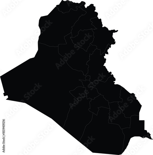 Black silhouette map of Iraq with internal administrative divisions isolated on white background vector illustration for design