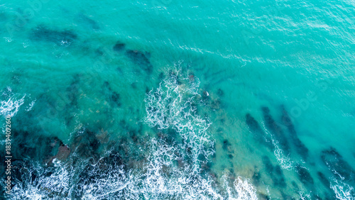 Fototapeta Naklejka Na Ścianę i Meble -  scala dei turchi Beautiful white beach from above drone shot pretty blue ocean sea 