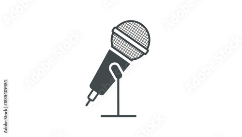 Studio Microphone Icon: A sleek studio microphone, poised on a stand, ready to capture sound with precision. This minimalist icon represents communication, audio, and performance.