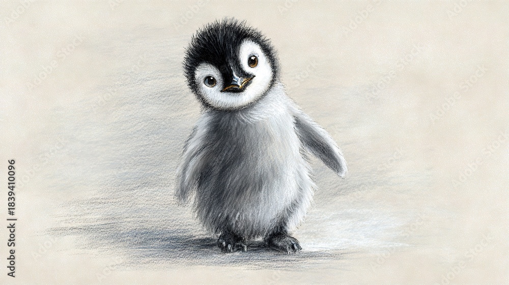 Obraz premium A penguin with a black-and-white head and beak stands before a white backdrop