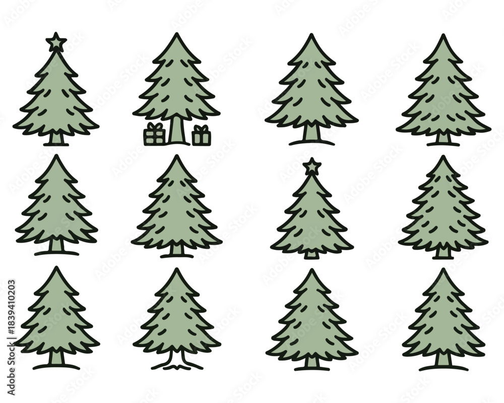 Obraz premium Seamless pattern of green vector Christmas trees set for winter holiday design and celebration