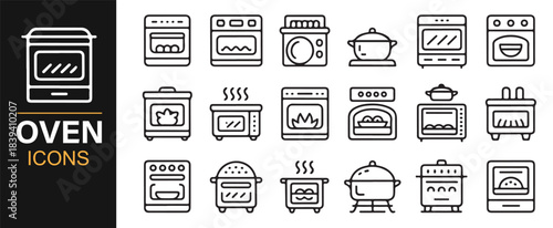 Vector collection of modern and traditional ovens for baking, roasting, and culinary illustrations