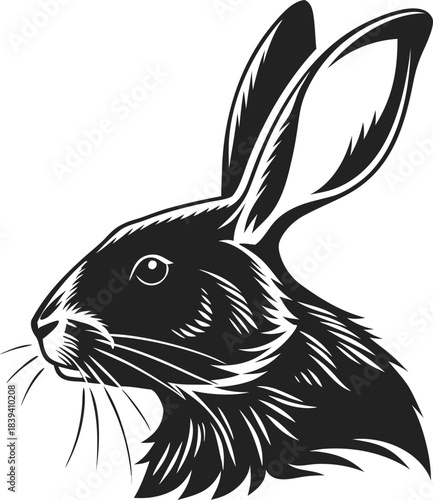 Monochrome Rabbit Head Profile Vector Illustration