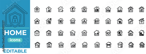 Home  House Icons Set  Line Style Vector Home Illustration Pack