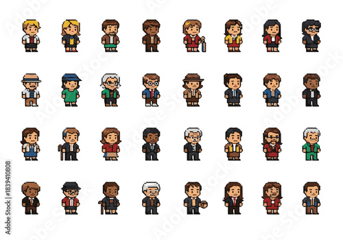 Wallpaper Mural A delightful vector illustration set featuring a diverse array of pixel art character avatars, perfect for modern digital games, applications, and graphic design projects Torontodigital.ca