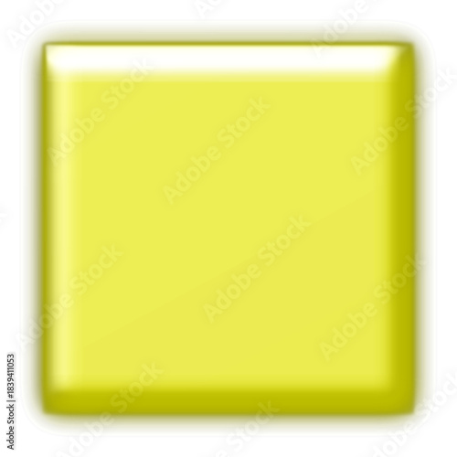 A glossy, three-dimensional yellow square button with rounded corners and a subtle gradient effect, isolated on a white background.