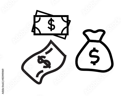 Wallpaper Mural Money Bag and Dollar Bills Outline Illustration Isolated on White Torontodigital.ca