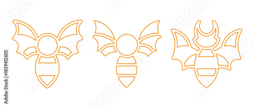 set of golden moth or insect outlines with ornate wings and segmented bodies- vector