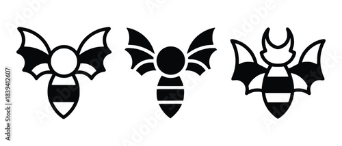 set of bat insect hybrid designs black and white vector illustration