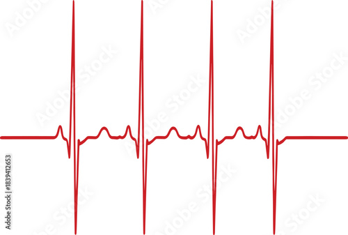 Red electrocardiogram heartbeat waveform vector illustrating medical ECG line pattern for cardiology, health monitoring and vital signs graphics