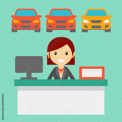Friendly employee assisting customers in a car dealership, showcasing vehicle options 