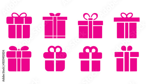 Collection of pink gift boxes with ribbons and bows isolated on white background-vector