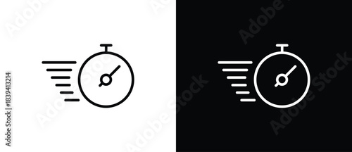 Timer icon line. Stopwatch icon with moving lines indicating speed and agility, fast time icon, countdown timer vector illustration isolated on transparent and black background. Editable stroke.