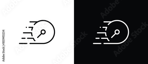 Timer icon line. Stopwatch icon with moving lines indicating speed and agility, fast time icon, countdown timer vector illustration isolated on transparent and black background. Editable stroke.
