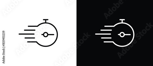 Timer icon line. Stopwatch icon with moving lines indicating speed and agility, fast time icon, countdown timer vector illustration isolated on transparent and black background. Editable stroke.