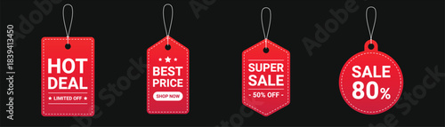 Sale promotional icons and labels in modern vector style.