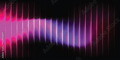 Neon ripple glass gradient background – magenta violet glow waves on dark. Futuristic hologram prism distortion texture for modern design