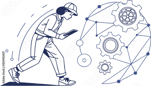 Engineer interacting with network gears