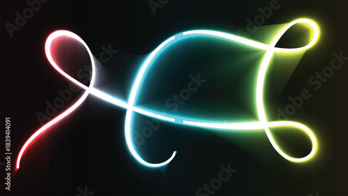 Abstract neon light trails forming a dynamic infinity loop design
