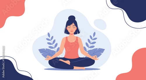 Calm woman practicing yoga in the lotus position for meditation mindfulness and mental health in a peaceful environment.