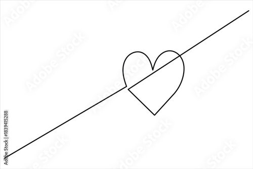 Heart with line through it, single continuous stroke drawing. illustration