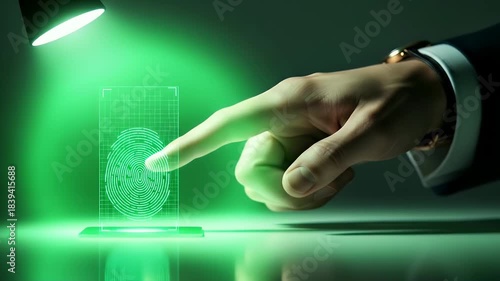 Wallpaper Mural Illuminated Holographic Brain Display With Finger Touch Under Spotlight On Desk In Green Tones Torontodigital.ca