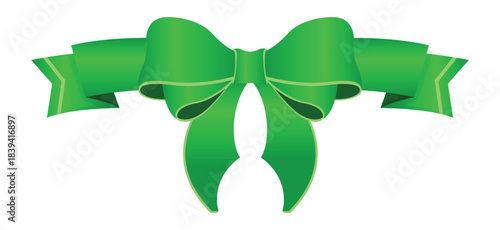 green ribbon bow, green satin ribbon and bow vector illustration