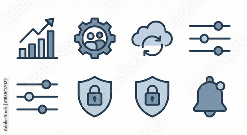 Dashboard UI Icon Set Vector SaaS Web Interface Admin Panel Analytics Settings User Cloud Security App Navigation Menu Graph Chart Data Statistics Internet Software System Technology Computer Screen
