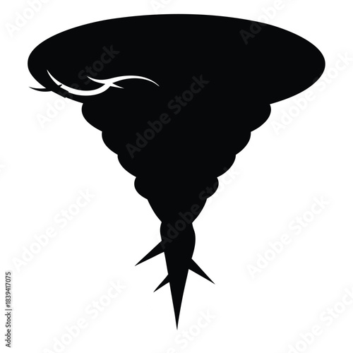 Tornado whirlwind natural disaster black silhouette icon, destructive force of nature vector
