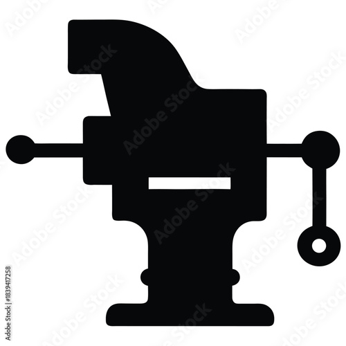 Bench vice icon in solid black color isolated against a clean white background