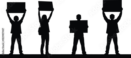 People silhouette holding blank signboards together showing protest freedom speech activism demonstration unity opinion expression and social awareness movement