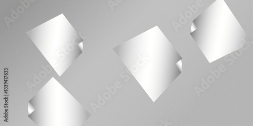 Square white sticky note paper pack, cut out. Empty oblong sticky label mockup with curl. Clear adherent tag template for glass door or wall. Random shifted white cube boxes block background