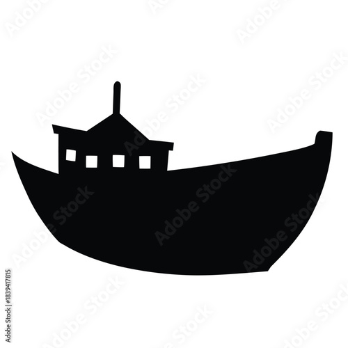Fishing boat or small ship silhouette isolated on white background for sea travel
