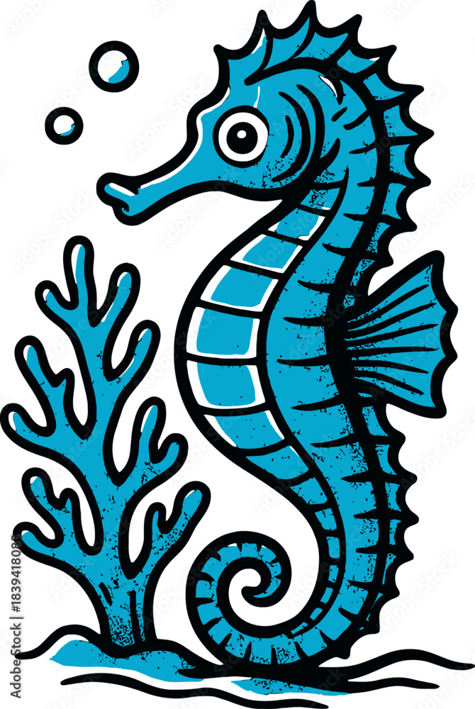 Fototapeta premium Ocean Seahorse Coral Reef Vector Illustration