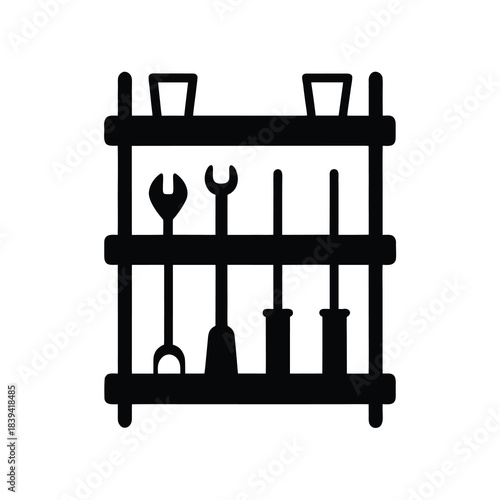 Tool rack with organized wrenches and screwdrivers silhouette for workshop storage solution